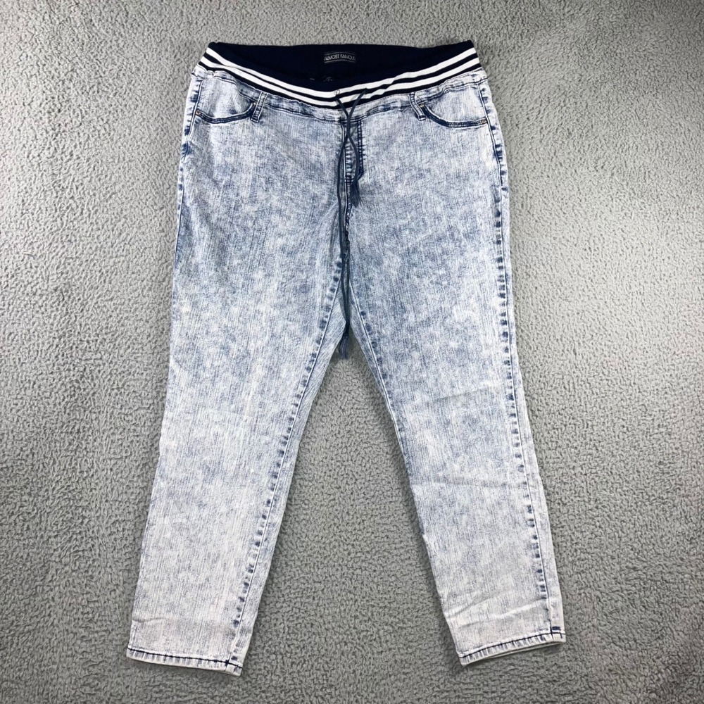 Almost Famous Jeans Women 20 High Rise Drawstring Elastic Waistband Acid Wash